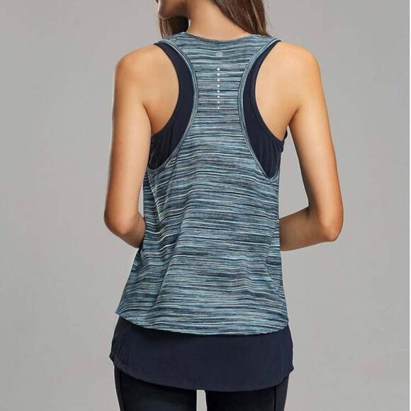 Tangerine NWT Double Layer Tank Top Size S Teal Dark Gray Stretch Racer … - Picture 2 of 8